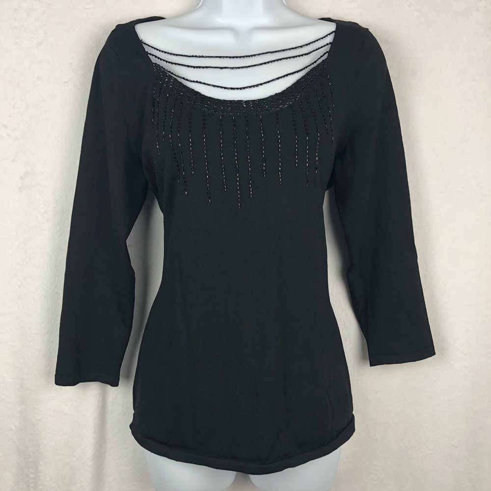 Adrianna Papell Black Dressy Top Size Medium Beads